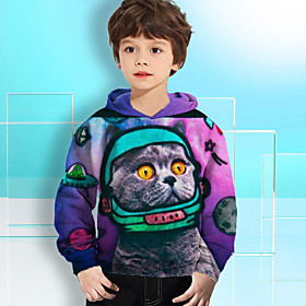 Sweat à capuche Garçon Enfants Manches Longues 3D effet Chat Animal Poche Violet Enfants Hauts L'autume L'hiver Actif Mode du quotidien du quotidien Intérieur