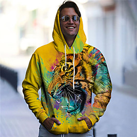 Homme Unisexe Sweat-shirt à capuche Imprimés Photos tigre Imprimer du quotidien Des sports 3D effet Décontractée Designer Pulls Capuche Pulls molletonnés Jaune