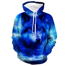 Homme Unisexe Sweat-shirt à capuche Imprimés Photos Loup Imprimer du quotidien Des sports 3D effet Décontractée Designer Pulls Capuche Pulls molletonnés Bleu