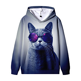 Sweat à capuche Unisexe Enfants Manches Longues 3D effet Chat Animal Bleu Enfants Hauts L'autume L'hiver Frais du quotidien du quotidien Intérieur Ample 3-12 a