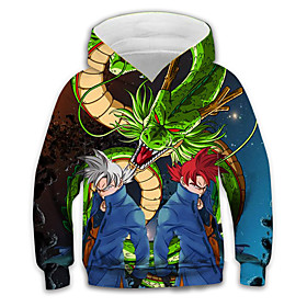 Sweat à capuche Garçon Enfants Dragon Ball Manches Longues 3D effet Animé Poche Vert Enfants Hauts L'autume L'hiver Actif Mode du quotidien du quotidien Intéri