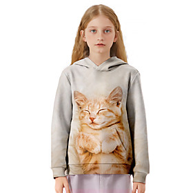 Sweat à capuche Fille Enfants Manches Longues 3D effet Chat Arc-en-ciel Enfants Hauts L'autume L'hiver Actif du quotidien du quotidien Intérieur Ample 3-12 ans