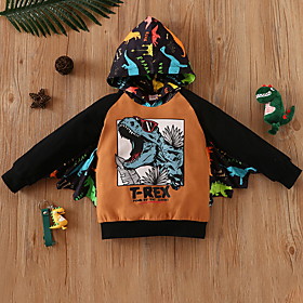 Sweat à capuche Garçon Enfants Manches Longues Dinosaure Lettre Animal Patchwork Marron Enfants Hauts L'autume Printemps Actif du quotidien Intérieur Extérieur