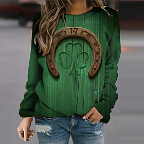 Femme Sweat-shirt Sweat Feuille 3D Imprimer du quotidien Des sports 3D effet Vêtement de rue Fête de la Saint-Patrick Pulls Capuche Pulls molletonnés Vert Bleu