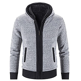 Sweat à capuche zippé pour homme doublé de sherpa épais et grand sweat à capuche zippé à manches longues et coupe régulière (gris, l)