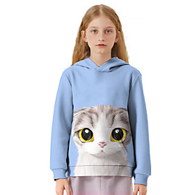 Sweat à capuche Fille Enfants Manches Longues 3D effet Chat Bleu Enfants Hauts L'autume L'hiver Actif du quotidien du quotidien Intérieur Ample 3-12 ans