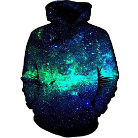 Hommes vert galaxie pull à capuche sweat graphique à capuche quotidien décontracté impression 3d poche kangourou premium all over sweats à capuche imprimés