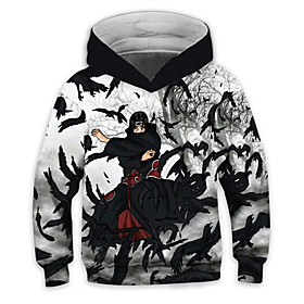 Sweat à capuche Garçon Enfants Naruto Manches Longues 3D effet Animé Noir Enfants Hauts L'autume L'hiver Actif Mode du quotidien du quotidien Intérieur Extérie