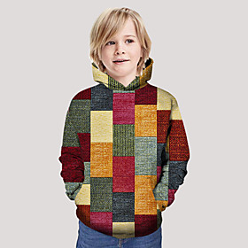 Sweat à capuche Garçon Enfants Manches Longues 3D effet Tartan Vin Enfants Hauts L'autume L'hiver Actif Mode du quotidien du quotidien Intérieur Extérieur Stan