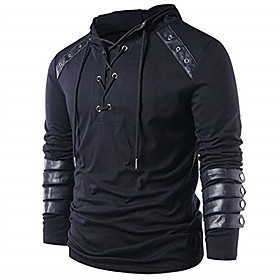 pull à capuche à manches longues pour hommes à lacets à capuche couture armure en cuir sweat-shirt médiéval vintage rivet gothique steampunk hoodies noir s