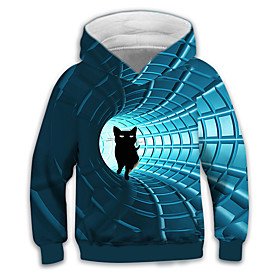 Sweat à capuche Garçon Enfants Manches Longues 3D effet Chat 3D Print Animal Poche Bleu Enfants Hauts L'autume L'hiver Actif Mode du quotidien du quotidien Int