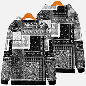 Homme Sweat-shirt à capuche Style Bohème Graphique Tribal Décontractée du quotidien Vacances Décontractée Grand et grand Pulls Capuche Pulls molletonnés Noir