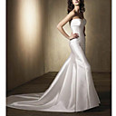 A-line Strapless Cathedral Train Satin Wedding Dresses for Bride (HSX033)