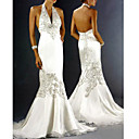 Trumpet / Mermaid Satin Halter Sweep Train Satin Wedding Dresses for Bride