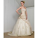 A-line Strapless Chapel Train Satin Organza Wedding Dresses for Bride HSX146