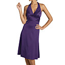 A-line Halter Knee-length Satin Evening Dress / Prom Dress (SHL012)