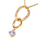 Double Circle Link Clear CZ Pendant Necklace - Cubic Zirconia Necklace PYX2 - 0063 (SZY714)