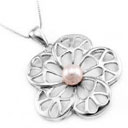 Silver Flower With Freashwater Pearl Pendant - Sterling Silver Necklace d23429 (SZY1174)