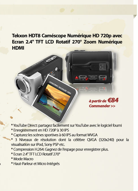 Tekxon HDT8 Caméscope Numérique HD 720p
