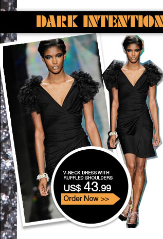 V-Neck Dress with Ruffled Shoulders