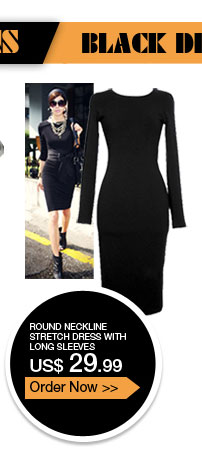 Round Neckline Stretch Dress with Long Sleeves