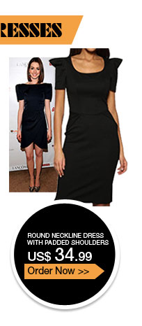 Round Neckline Dress with Padded Shoulders