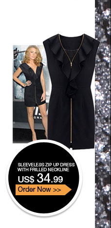 Sleeveless Zip Up Dress with Frilled Neckline