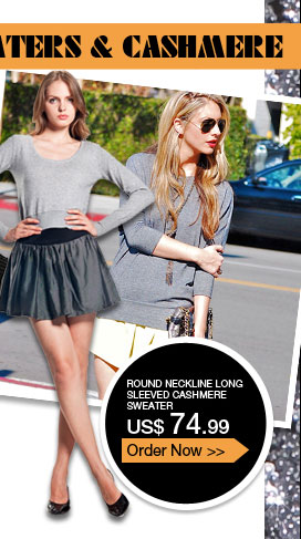 3)	Round Neckline Long Sleeved Cashmere Sweater