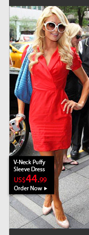 V-Neck Puffy Sleeve Dress