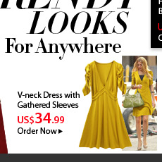 V-neck Dress with Gathered Sleeves