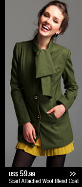 Scarf Attached Wool Blend Coat