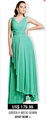 Green V-Neck Gown