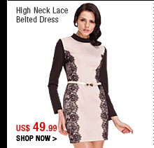High Neck Lace Belted Dress