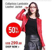 Collarless Lambskin Leather Jacket