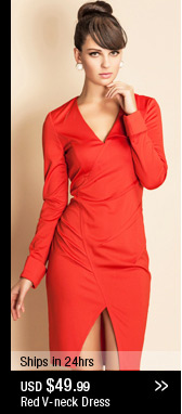 Red V-neck Dress