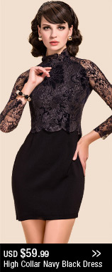 High Collar Navy Black Dress