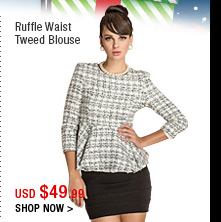 Ruffle Waist Tweed Blouse