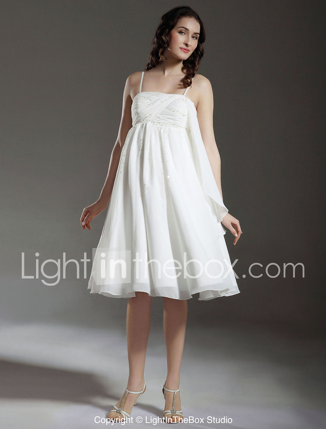 A Line Empire Spaghetti Straps Knee Length Chiffon Maternity