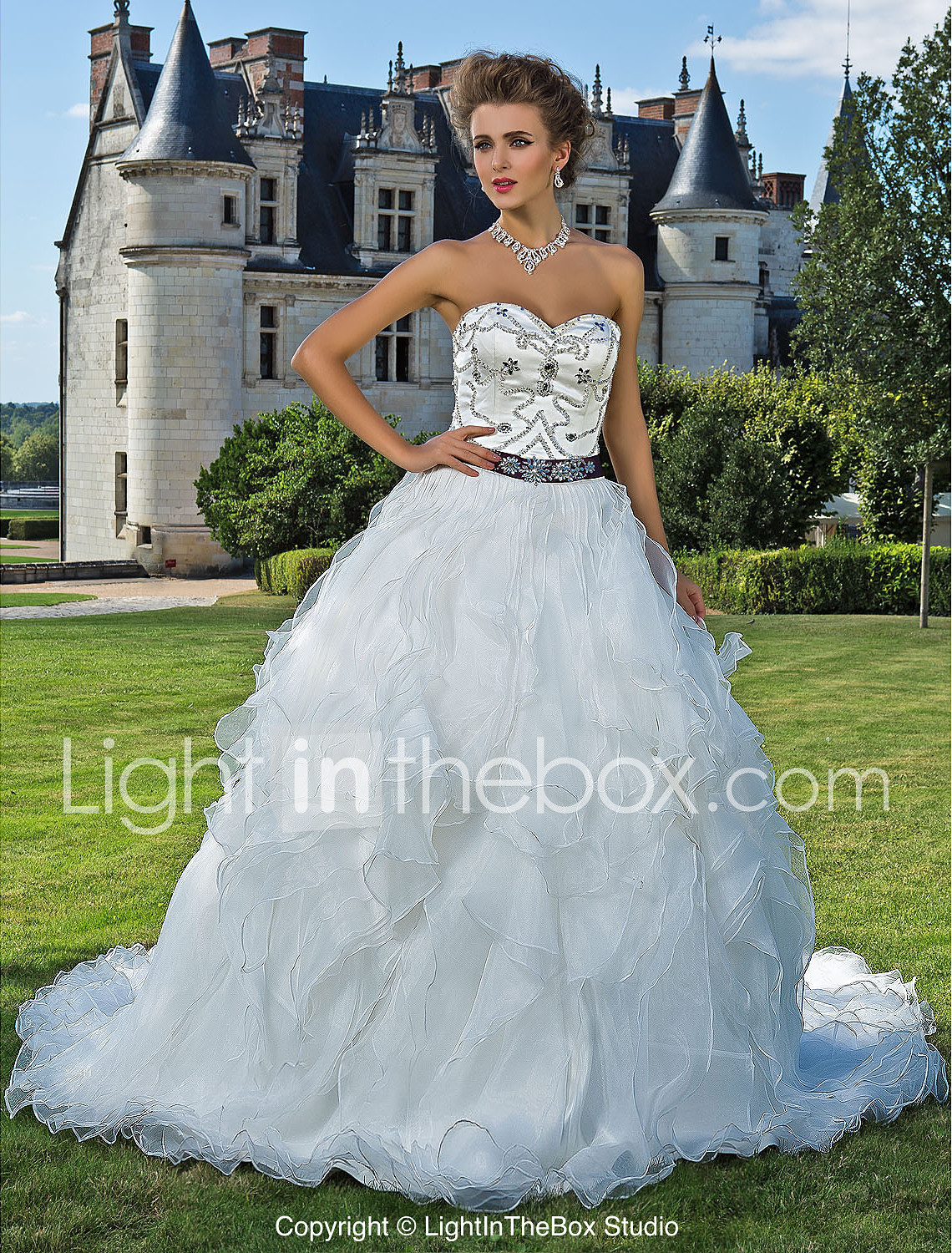 Ball Gown Sweetheart Neckline Cathedral Train Organza Satin Made