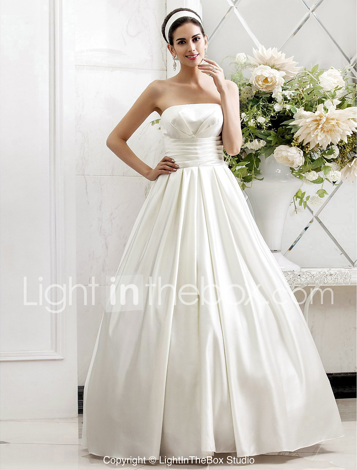 A Line Princess Strapless Sweep Brush Train Satin Made To