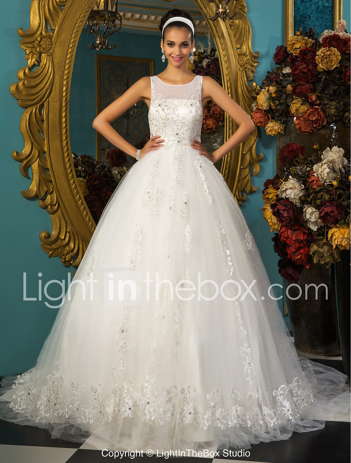 Ball Gown Scoop Neck Chapel Train Tulle Made To Measure Wedding