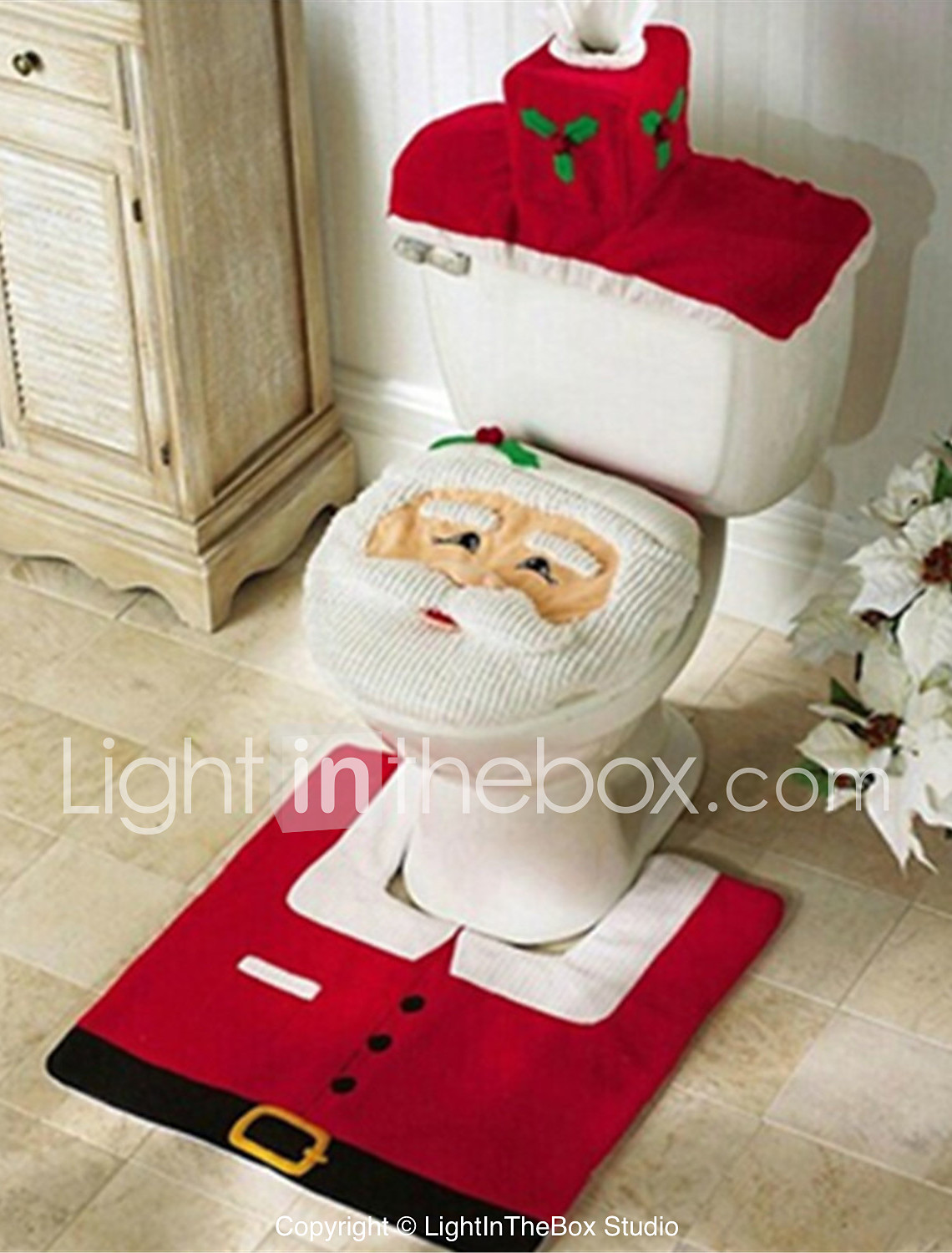 Santa Snowman Deer Spirit Toilet Seat Cover Rug Bathroom Set With