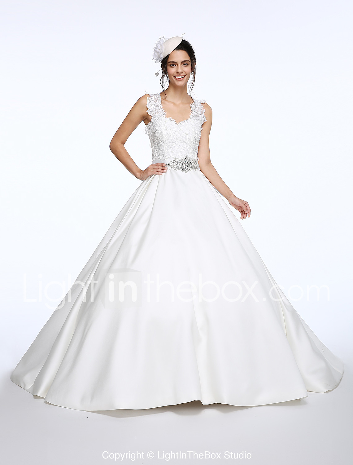Ball Gown Straps Court Train Lace Satin Made To Measure Wedding