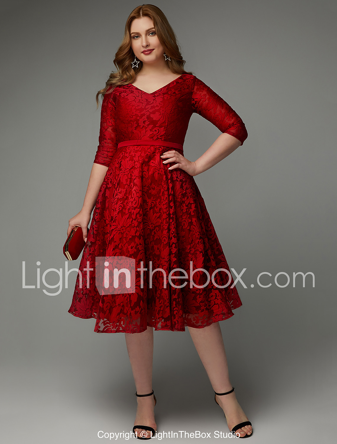 A Line Elegant Cocktail Party Valentine S Day Dress V Neck 3 4 Length Sleeve Knee Length Lace With Sash Ribbon 21 21 119 99