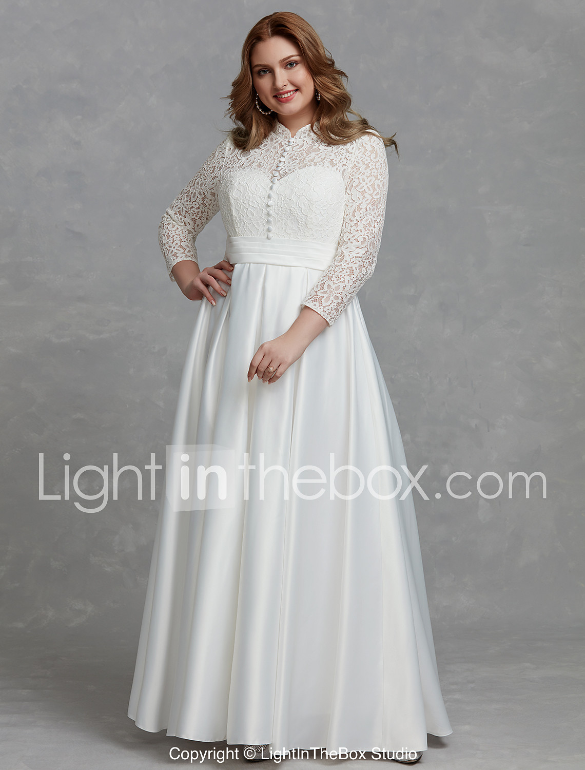 A Line High Neck Floor Length Lace Long Sleeve Made To Measure