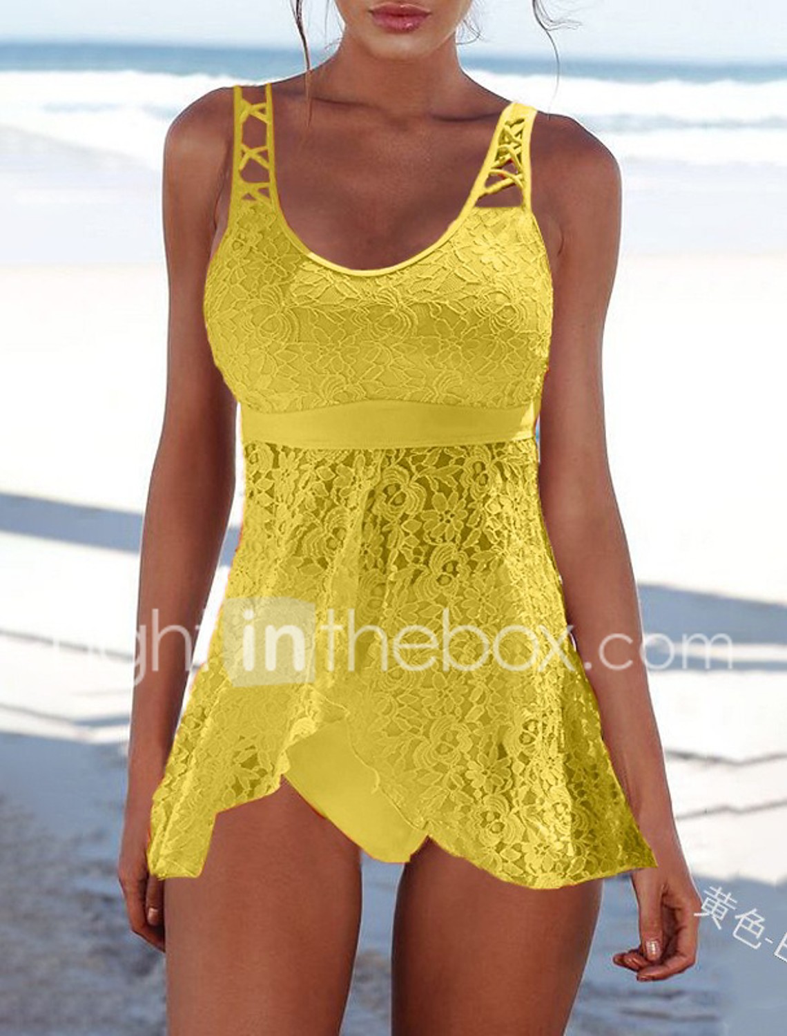 yellow tankini swimsuit
