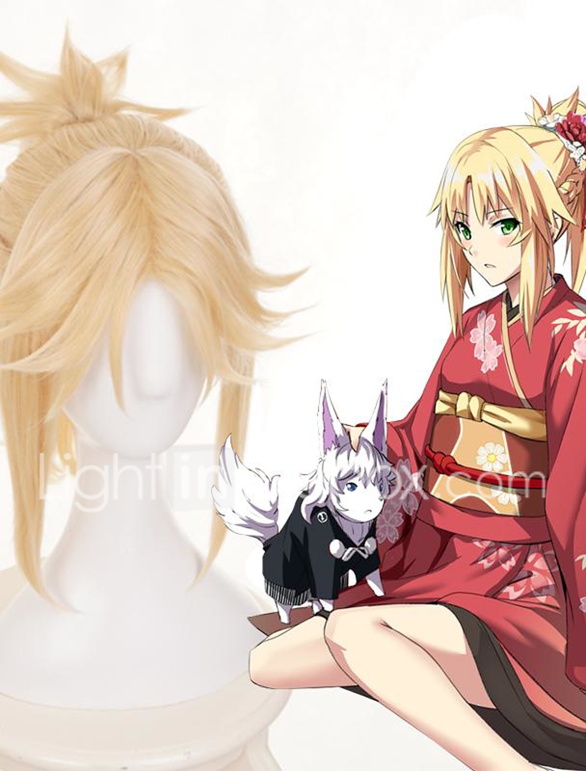 Cosplay Costume Wig Cosplay Wig Mordred Fate Apocrypha Kinky Straight With Bangs With Ponytail Wig Blonde Long Blonde Synthetic Hair 14 Inch Women S Anime Cosplay Cool Blonde 28 07