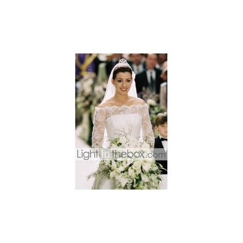 Anne Hathaway The Princess Diaries 2 Royal Engagement A Line Bateau Chapel Train Illusion Satin Lace Celebrity Wedding Dress Wsm0366 Review